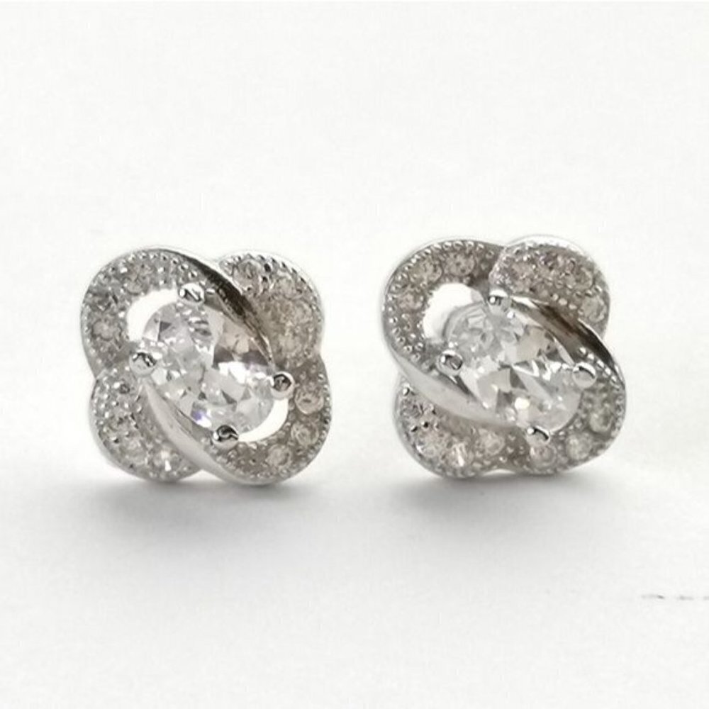 DIAMONELLE CZ sterling silver love knot stud earrings